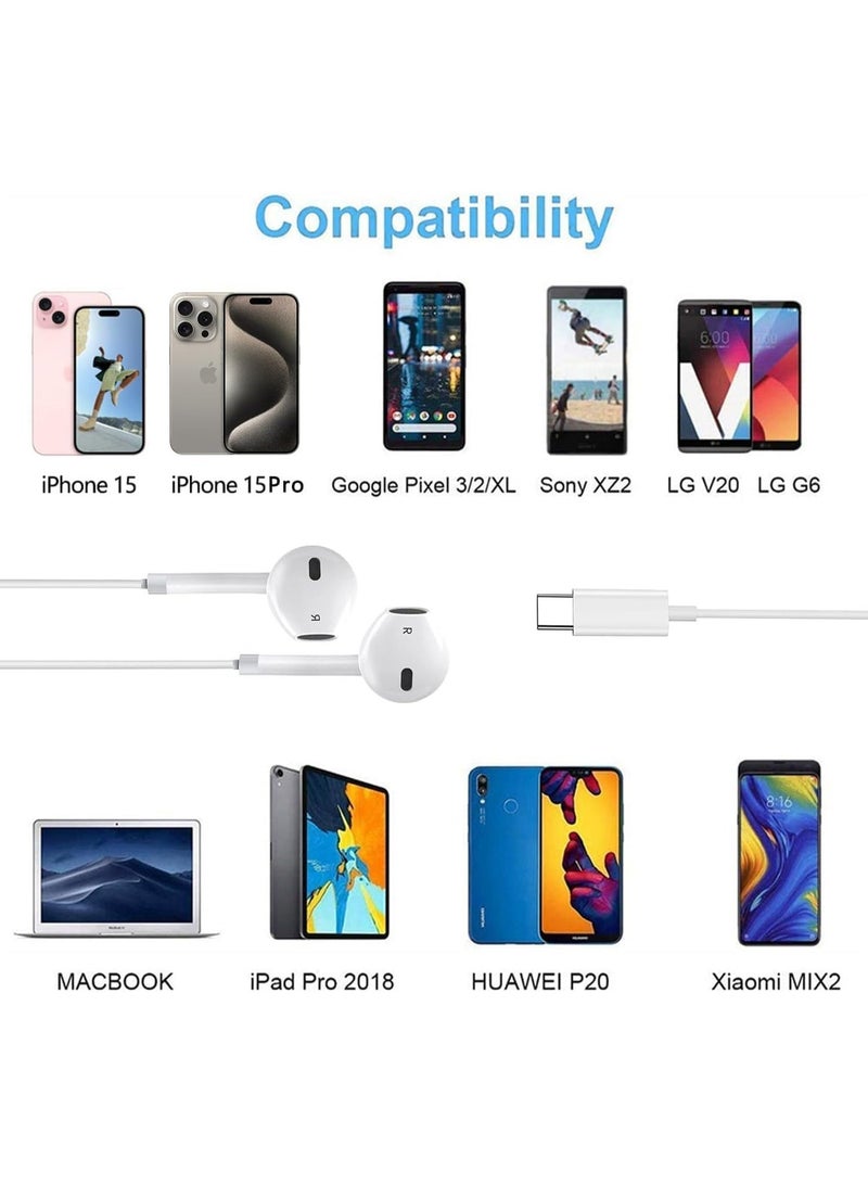 سماعات رأس سلكية من النوع C - سماعات أذن سلكية USB - C مع ميكروفون وتحكم في مستوى الصوت، سماعة رأس بخاصية إلغاء الضوضاء متوافقة مع iPhone 16/15 Pro Max وiPad وGalaxy S25/S24/S23/S22/Ultra Note 10/20 وPixel 7/6/5/4 - Image 3